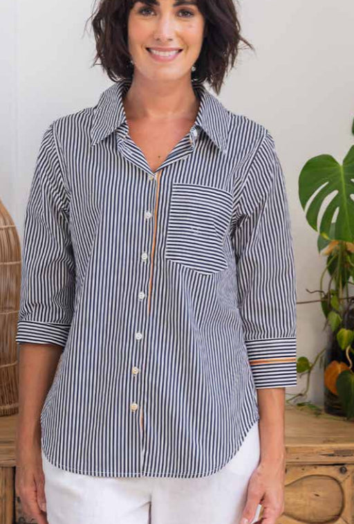 3/4 sleeve stripe shirt btn