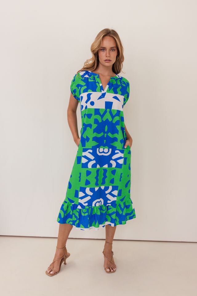 Puzzle Print SS Dress