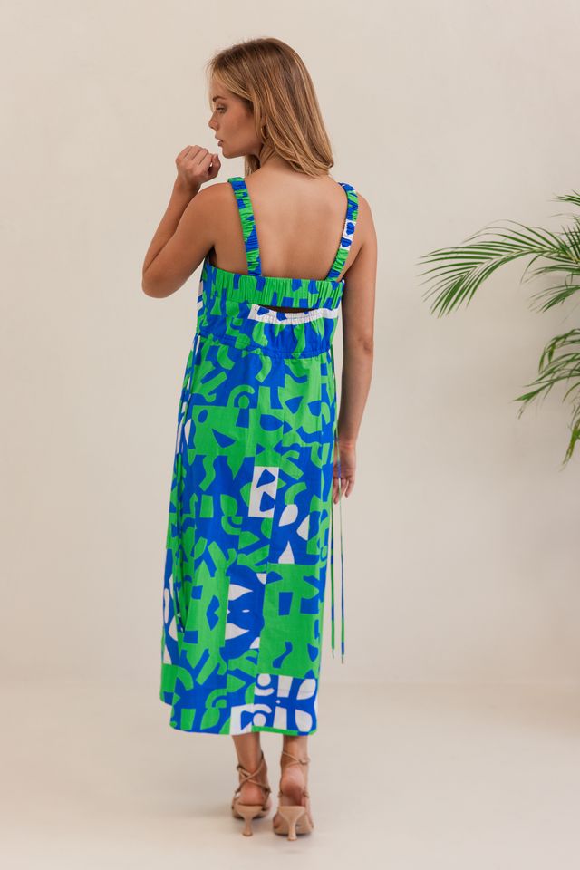 Square Neck Dress Puzzle Print