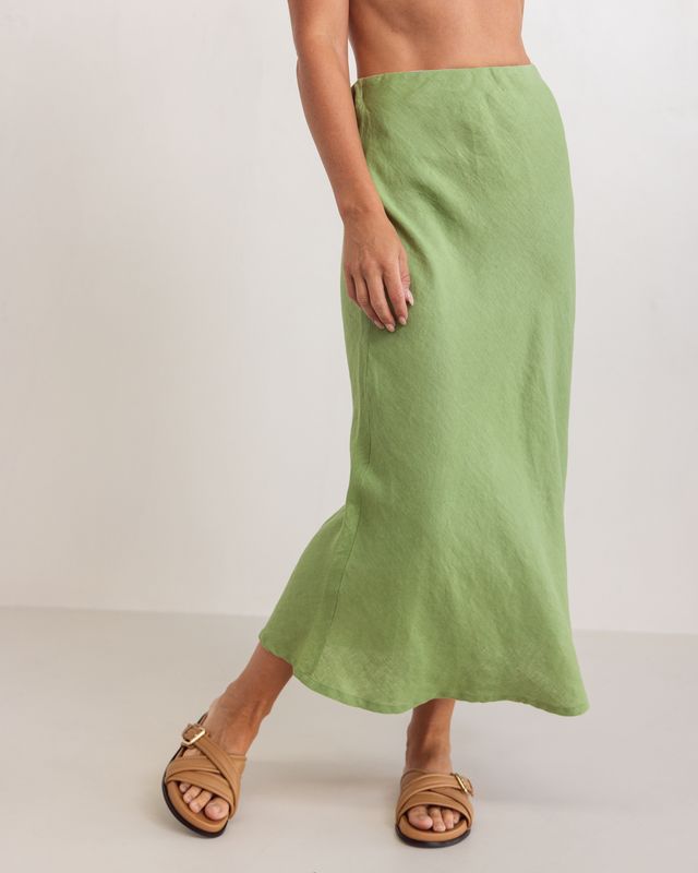 Linen Bias Slip Skirt See Saw Pistachio