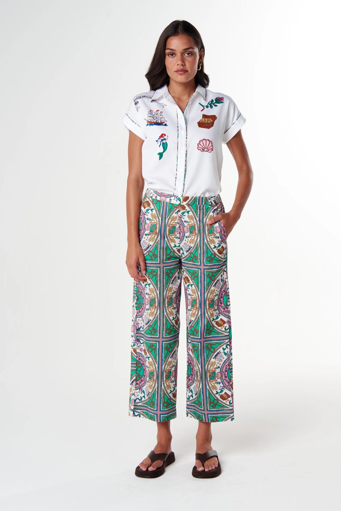 Sun Daze Piping Cap Sleeve Shirt