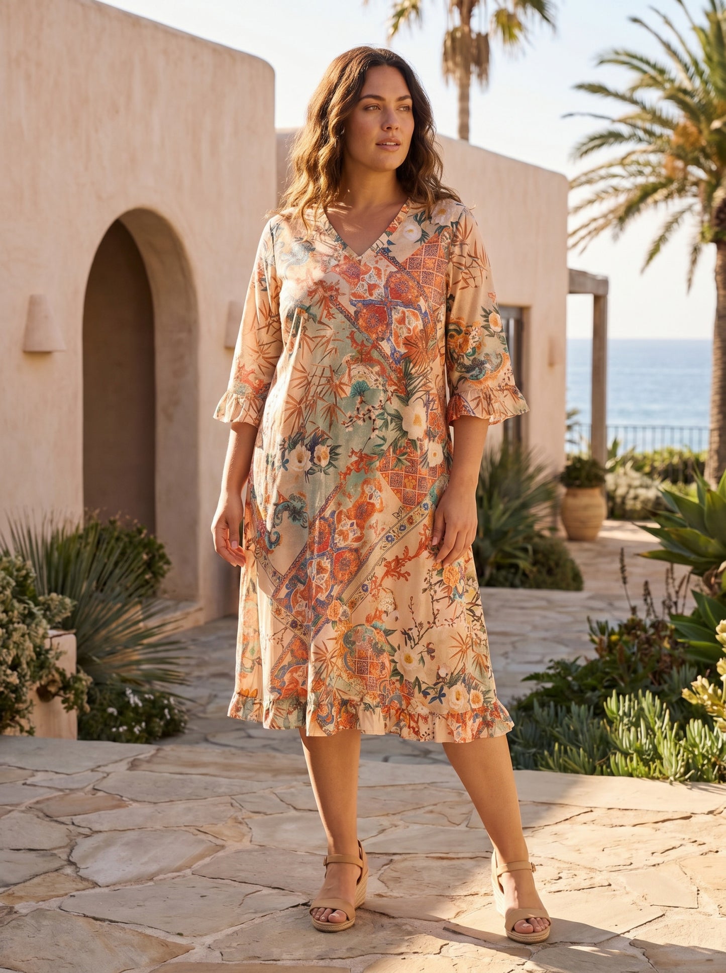 Gordes Dress Bias V Neck Frill