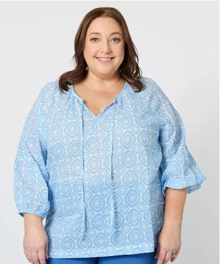 Mosaic Print Top Blue