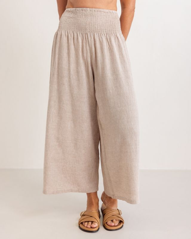 Linen Shirred Waist Pant Natural