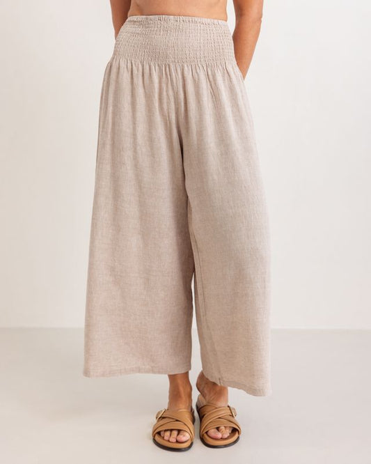 Linen Shirred Waist Pant Natural
