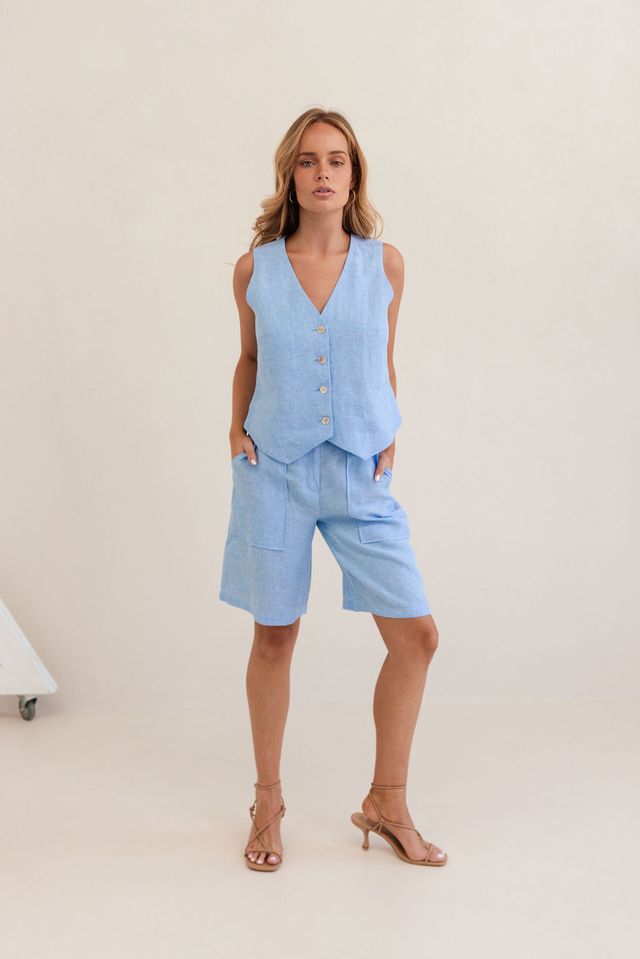 Linen Midi Short Chambray