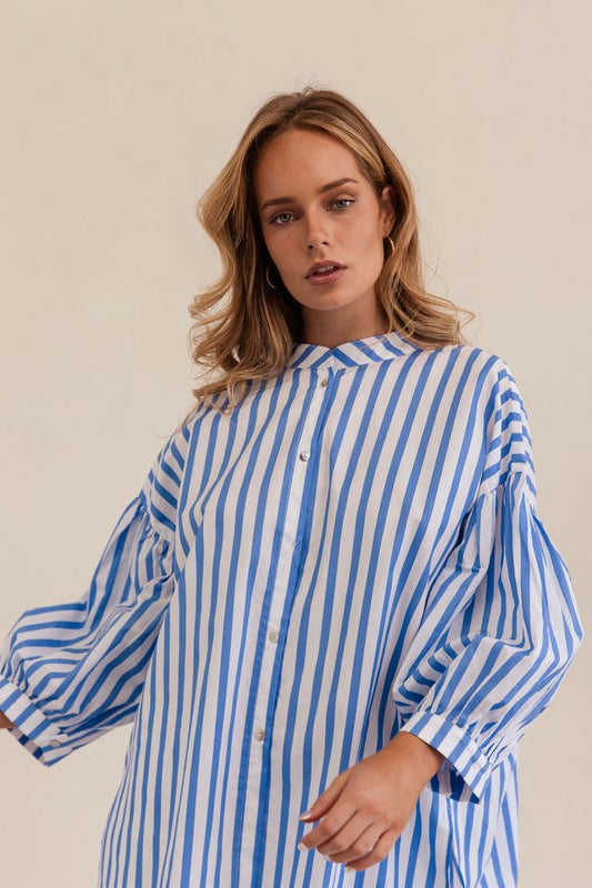 Gathered Sleeve Shirt blue/white