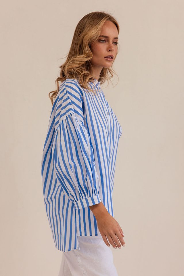 Gathered Sleeve Shirt blue/white