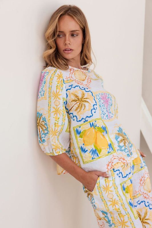 Linen elbow sleeve top amalfi