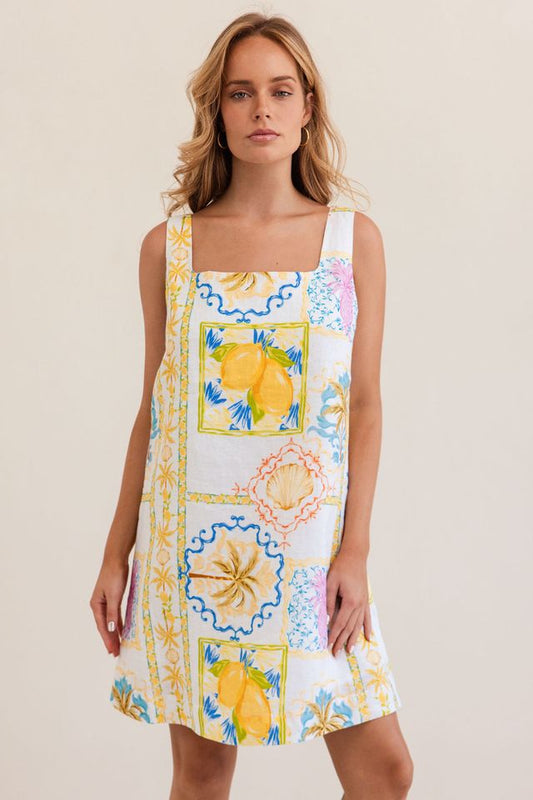 Linen squareneck shift dress amalfi