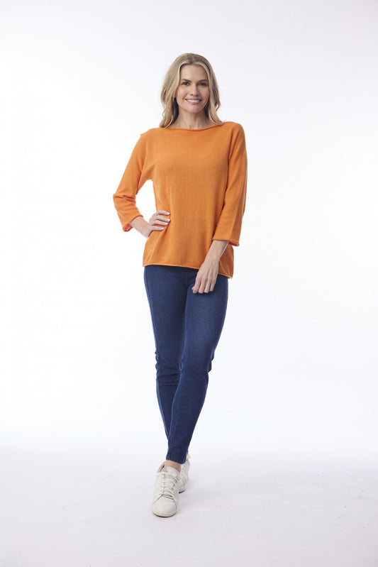 Knit Top Boat Neck 3/4 SL