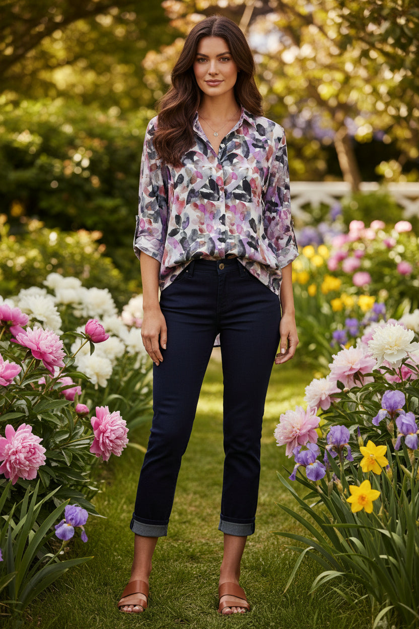 3/4 Sleeve Button Up Shirt