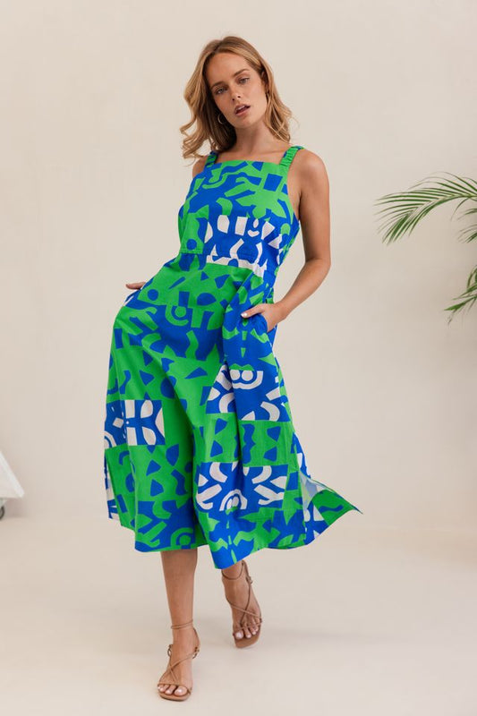 Square Neck Dress Puzzle Print