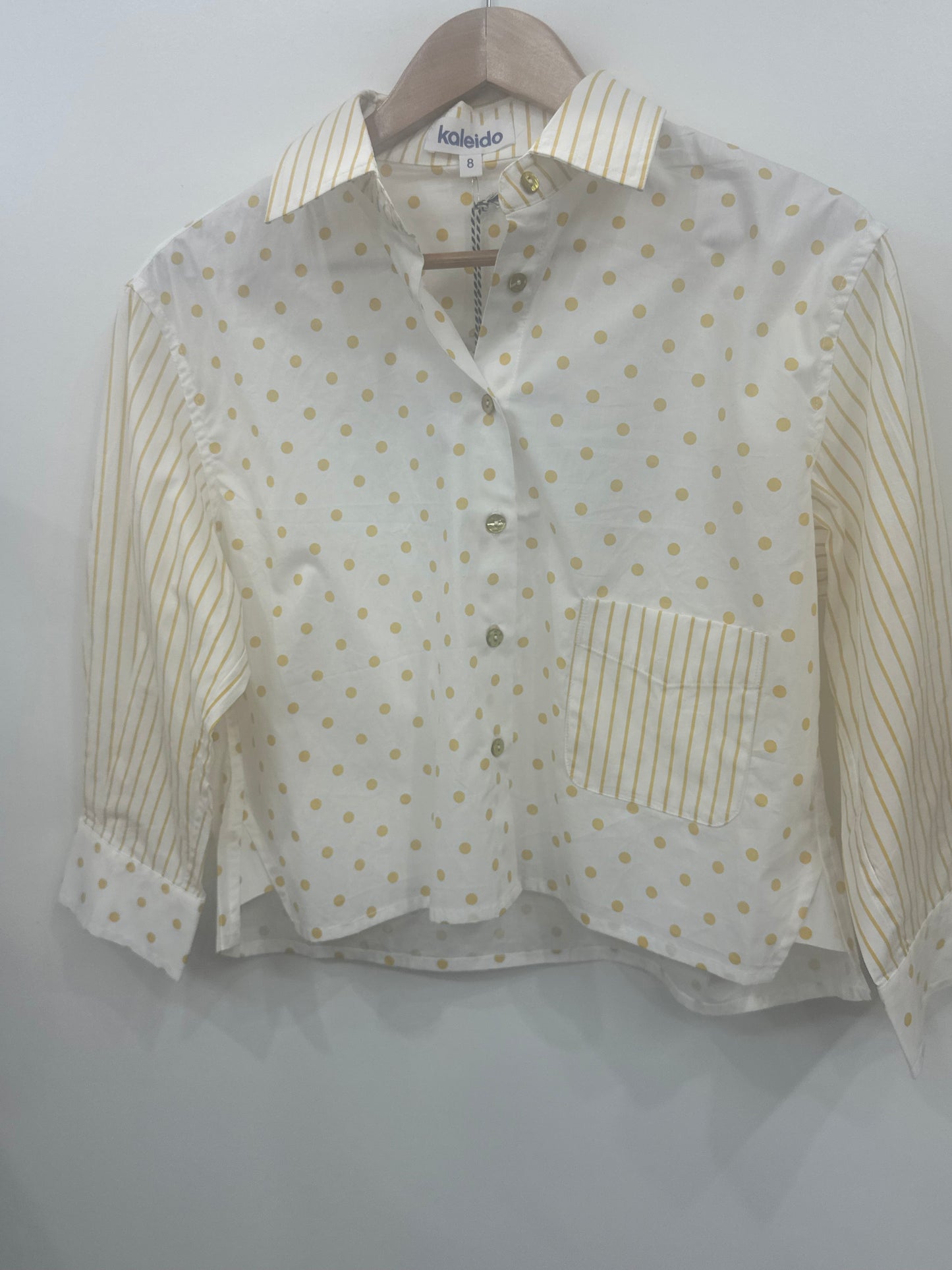 Cotton Spliced Spot and Stripe Shirt