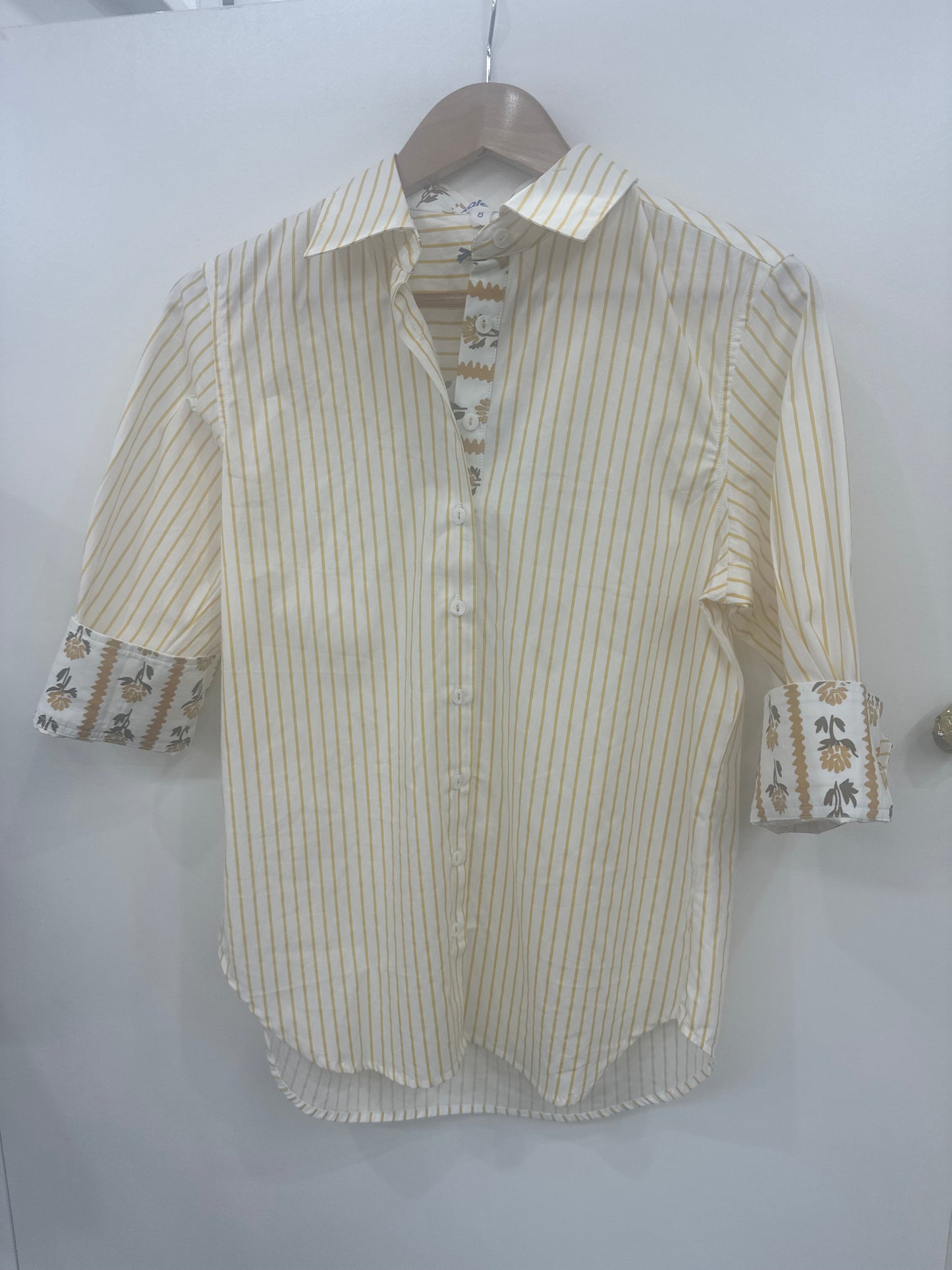 Cotton 3/4 sleeve striped shirt