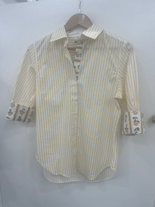 Cotton 3/4 sleeve striped shirt