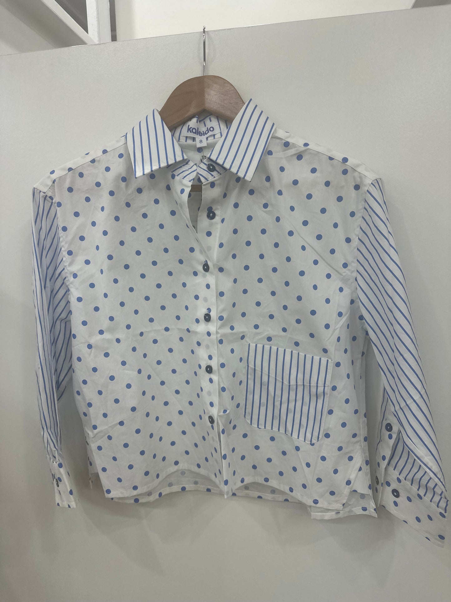 Cotton Spliced Spot and Stripe Shirt