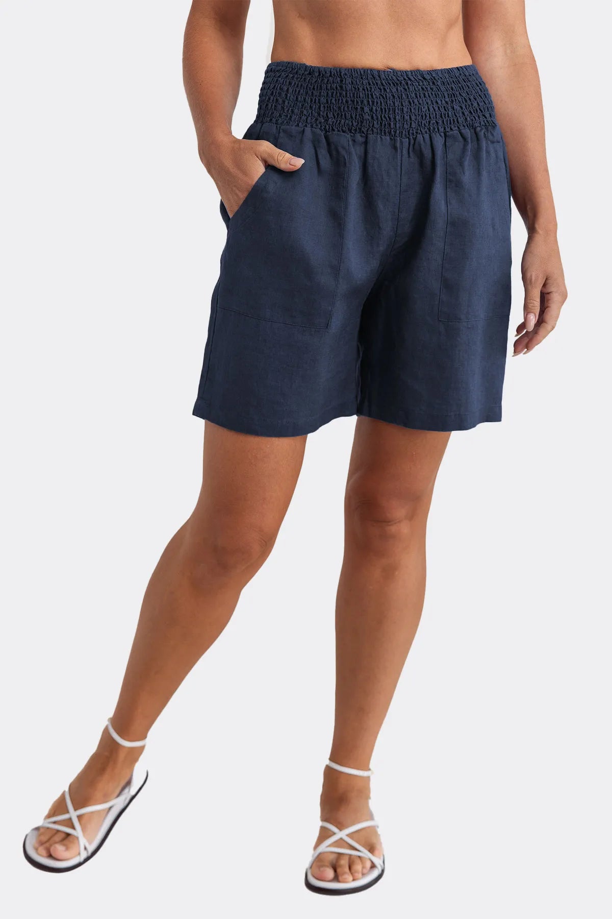Linen Shirred Waist Short
