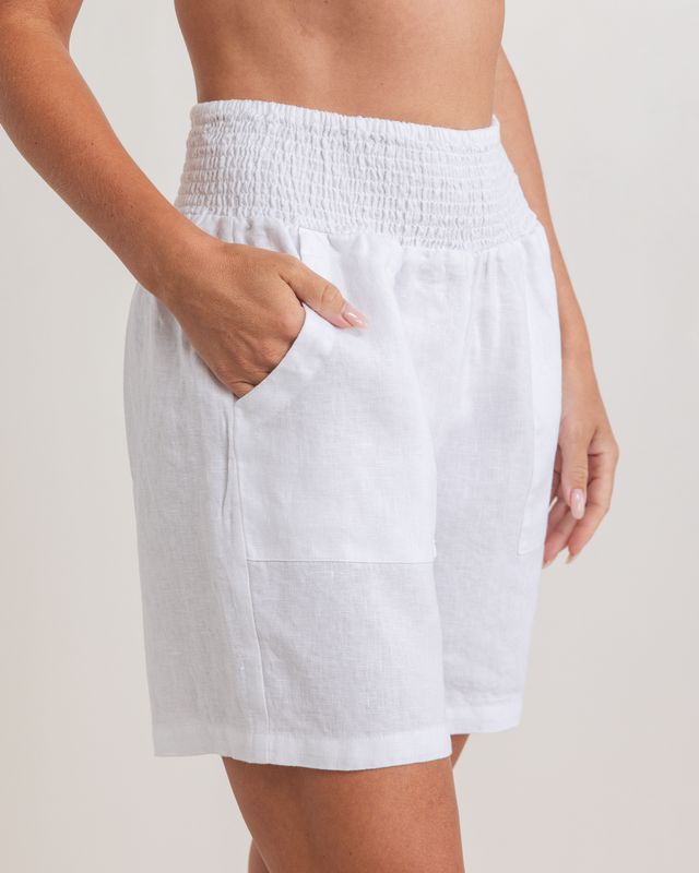 Linen Shirred Waist Short