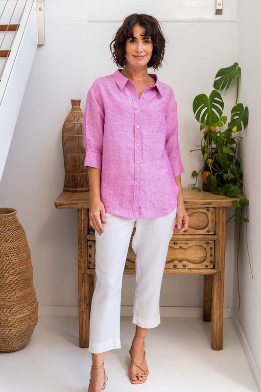 Linen 3/4 Sleeve Boyfriend Shirt