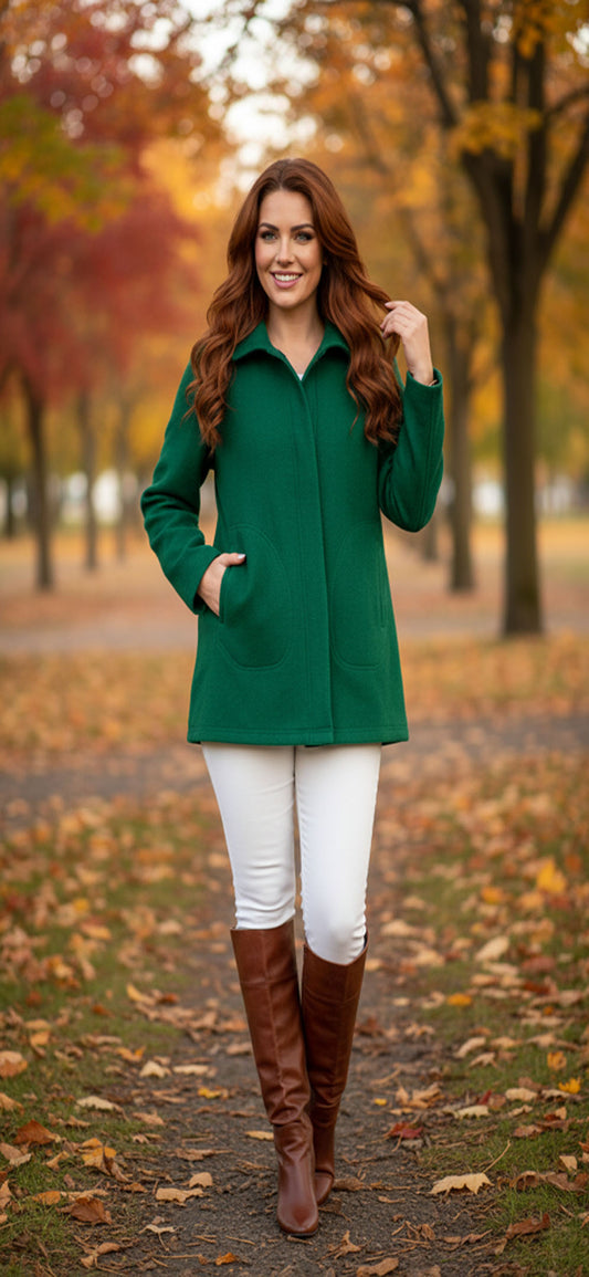 Boiled Wool Funnel Neck Coat