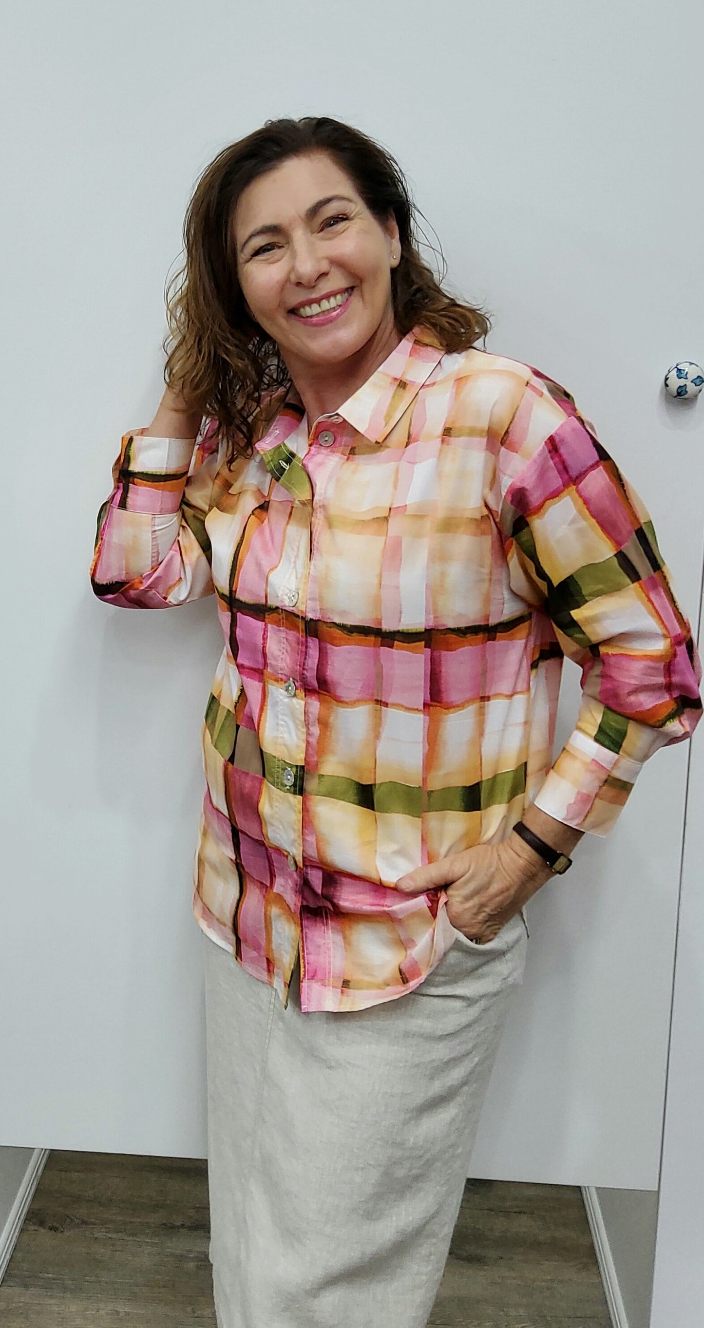 Cotton L/S Shirt Sunset Check