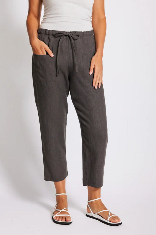 Linen 7/8 Drawstring Pant See Saw Charcoal