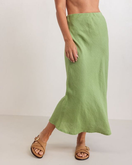 Linen Bias Slip Skirt See Saw Pistachio