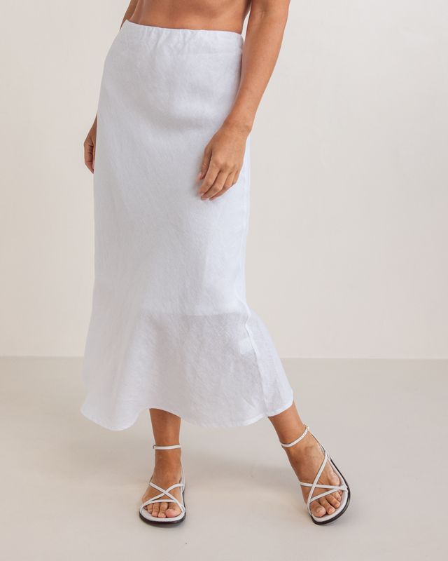 Linen Bias Slip Skirt See Saw White